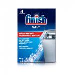 In the photograph, the Reckitt Benckiser Group plc Cleaning and Maintenance Finish Dishwasher Salt Bag is a 4kg bag with the product label prominently visible. The bag is grey and navy blue, with the company logo and product name clearly displayed. The bag is sealed and contains enough dishwasher salt to last a long time.