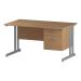 Trexus Rectangular Desk Silver Cantilever Leg 1400x800mm Fixed Pedestal 2 Drawers Oak Ref I002658