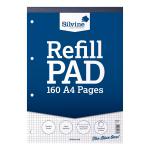 Silvine Refill Pad Headbound 75gsm 5mm Squared Perf Punched 4 Holes 160pp A4 Blue Ref A4RPX [Pack 6] 153514