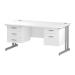 Trexus Rectangular Desk Silver Cantilever Leg 1600x800mm Double Fixed Ped 2&3 Drawers White Ref I002239
