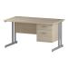 Trexus Rectangular Desk Silver Cantilever Leg 1400x800mm Fixed Pedestal 2 Drawers Maple Ref I002432
