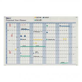 Mark-it Perpetual Year Planner Laminated with Repositionable Date Strips W900xH600mm Ref DPYP 154947