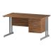 Trexus Rectangular Desk Silver Cantilever Leg 1400x800mm Fixed Pedestal 2 Drawers Walnut Ref I001920