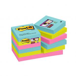 Image of Post-It Super Sticky Notes Miami 51x51mm Aqua Neon Green Pink Ref