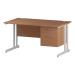 Trexus Rectangular Desk White Cantilever Leg 1400x800mm Fixed Pedestal 2 Drawers Beech Ref I001693