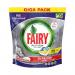In the photograph, there are 75 bright yellow tablets neatly arranged in a pack. The tablets are labeled Fairy Professional Platinum Dishwasher Tablets with a lemon design. The pack also has a white label with the product information and brand name Procter & Gamble displayed prominently.