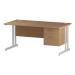 Trexus Rectangular Desk White Cantilever Leg 1400x800mm Fixed Pedestal 2 Drawers Oak Ref I002662