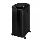 The photograph captures the sleek design of the Fellowes Large Office Shredders Automax 600M, with its micro cut P-5 blades that offer optimal security. The 4657401 model is depicted shredding documents effortlessly, giving a professional and efficient impression for any office setting.