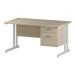 Trexus Rectangular Desk White Cantilever Leg 1400x800mm Fixed Pedestal 2 Drawers Maple Ref I002436