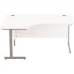 Sonix Office Furniture (160x80cm) Radial Left-Handed Desk (White) with a Silver Frame w9970lwh