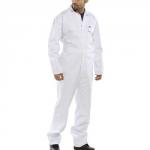 This image shows a Click Workwear Cotton Drill Boilersuit in size 54 and white color. It has a button-up front with two chest pockets and two side pockets. Made from durable cotton drill material, this boilersuit is perfect for any work environment. Please allow up to 3 days for delivery.