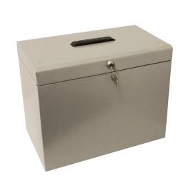 Metal File Box with 5 Suspension Files and 2 Keys Steel A4 Silver 162988