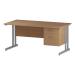 Trexus Rectangular Desk Silver Cantilever Leg 1600x800mm Fixed Pedestal 2 Drawers Oak Ref I002659
