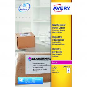 Avery Parcel Labels Weatherproof Laser 10 per Sheet 99.1x57mm White Ref L7992-25 250 Labels 164182