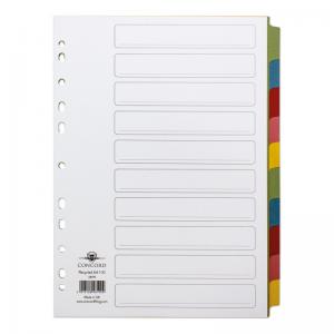 Concord Subject Dividers 10-Part Recycled Card Multipunched