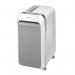 In the photograph, two Fellowes medium office shredders are displayed side by side. The model is the Lx221, which features micro-cut technology and a white color. The shredders are surrounded by various shredded documents, highlighting their effectiveness.