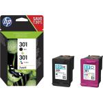 Hewlett Packard [HP] 301 Ink Carts Page Life Black 190pp Tri-Colour 165pp 3ml Ref N9J72AE [Pack 2]  165757