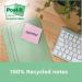 Post-it® Recycled Notes, Assorted Colours, 76 mm x 127 mm, 100 SheetsPad, 16 PadsPack Ref 655-1RPTN 168308