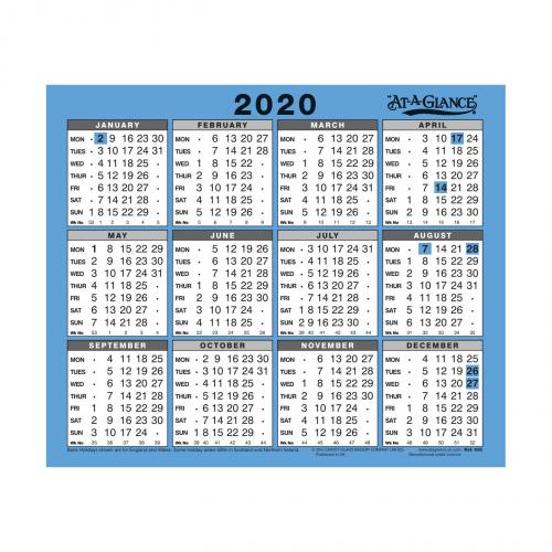 At A Glance 2020 Wall Desk Calendar Year To View Gloss Board 930 2020