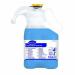 The Diversey Kitchen Cleaning TASKI Kitchen Cleaner Sprint Flower Floral 1.4L 169390 picture shows a bottle of cleaning solution with a vibrant floral design. The label reads Kitchen Cleaner and Sprint in bold letters. It is displayed in a kitchen setting with various cleaning tools in the background.