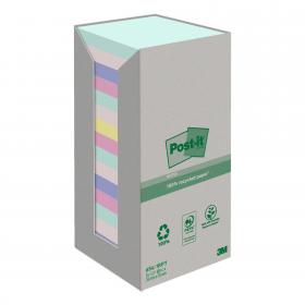Post-it?? Recycled Notes, Assorted Colours, 76 mm x 76 mm, 100 Sheets/Pad, 16 Pads/Pack 169422