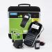 The image shows a compact, handheld label maker with a sleek, black design. The screen displays clear, crisp text for easy label creation. The kit includes a protective case for convenient storage and transportation.