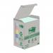 The image features a stack of 3M Post-it Notes in assorted colours. Each note measures 38 mm x 51 mm and the pack includes 6 pads with 100 sheets each. The notes are made of recycled materials and the pack has a reference number of 653-1GB and a date of 170527.