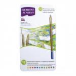 This image features a set of Derwent Whiteboard Pens and Derwent Academy Watercolour Pencils, containing 12 pencils in assorted colors. Each pencil is made with high-quality pigments for vibrant and smooth color.