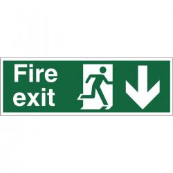 Cheap Stationery Supply of Stewart Superior Fire Exit Sign Man and Arrow Down W450xH150mm Self-adhesive Vinyl SP124SAV 256752 Office Statationery