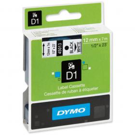 Dymo D1 Tape for Electronic Labelmakers 12mmx7m Black on White Ref 45013 S0720530 260334