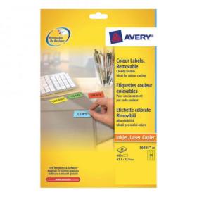 Avery Coloured Labels Removable Laser 24 per Sheet 63.5x33.9mm Yellow Ref L6035-20 480 Labels 275131