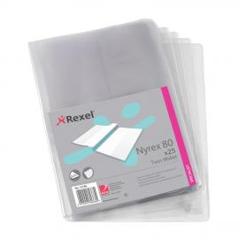 Rexel Nyrex 80 Twin Wallet with 2 Vertical Inside Pockets A4 Clear Ref 12195 Pack of 25 280051