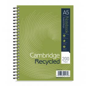 Cambridge Recycled Nbk Wirebound 70gsm Ruled Margin Perf Punched 2 Holes 200pp A5+ Ref 100080106 [Pack 3] 283129