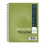 Cambridge Recycled Nbk Wirebound 70gsm Ruled Margin Perf Punched 2 Holes 200pp A5+ Ref 100080106 [Pack 3] 283129