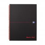 Black n Red Notebook Wirebound 90gsm Ruled Margin Perforated 140pp A4+ Matt Black Ref 100080218 [Pack 5] 293981