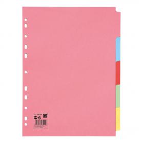 5 Star Office Subject Dividers 5-Part Recycled Card Multipunched 155gsm A4 Assorted 295160