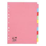 5 Star Office Subject Dividers 10-Part Recycled Card Multipunched 155gsm A4 Assorted 295179