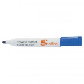 5 Star Office Drywipe Marker Xylene/Toluene-free Bullet Tip 3mm Line Blue Pack of 12 296115