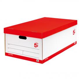 5 Star Office FSC Jumbo Storage Boxwith Lid Self-assembly W431xD725xH277mm Red & White Pack of 5 296603