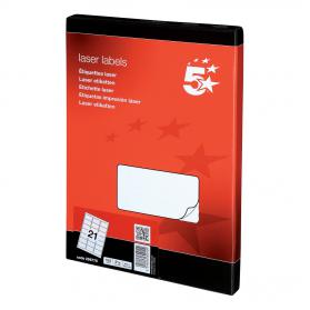 5 Star Office Multipurpose Labels Laser Copier Inkjet 21 per Sheet 63.5x38.1mm White 2100 Labels
