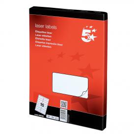 5 Star Office Multipurpose Labels Laser Copier Inkjet 16 per Sheet 99.1x34mm White 1600 Labels 296786