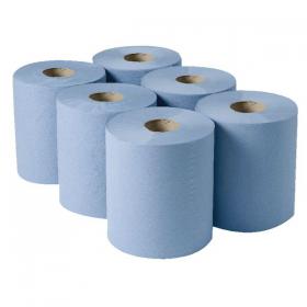 2Work 3-Ply Centrefeed Roll 135m Blue (Pack of 6) 2W00083 2W00083