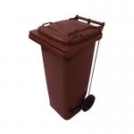 2Work Wheelie Bin Refuse 120 Litre 2 Wheel Pedal Brown 2W10904 2W10904