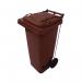 2Work Wheelie Bin Refuse 120 Litre 2 Wheel Pedal Brown 2W10904 2W10904