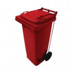 2Work Wheelie Bin Refuse 80 Litre 2 Wheeled Pedal Operated Red 2W10920 2W10920