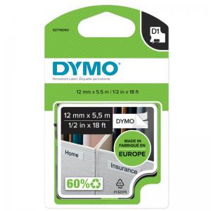 Dymo D1 Tape for Labelmaker Polyester Permanent 12x5.5mm Black on