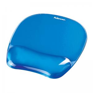 Fellowes Crystal Mouse Mat Pad With Wrist Rest Gel Blue Ref 91141