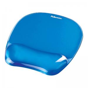 Fellowes Crystal Mouse Mat Pad With Wrist Rest Gel Blue Ref 91141