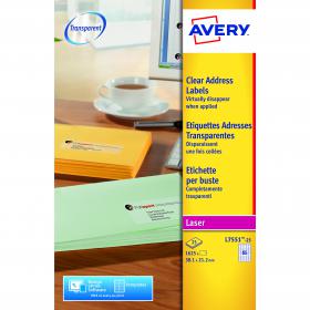 Avery Mini Address Labels Laser 65 per Sheet 38.1x21.2mm Clear Ref L7551-25 1625 Labels 301355