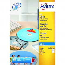 Avery CD/DVD Labels Inkjet 2 per Sheet Dia.117mm Easy Application White Ref J8676-100 200 Labels 301386
